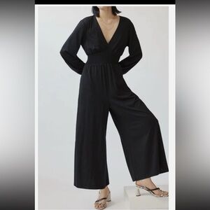 Anthropologie Hutch V-Neck Wide-Leg Jumpsuit in Black Size Large